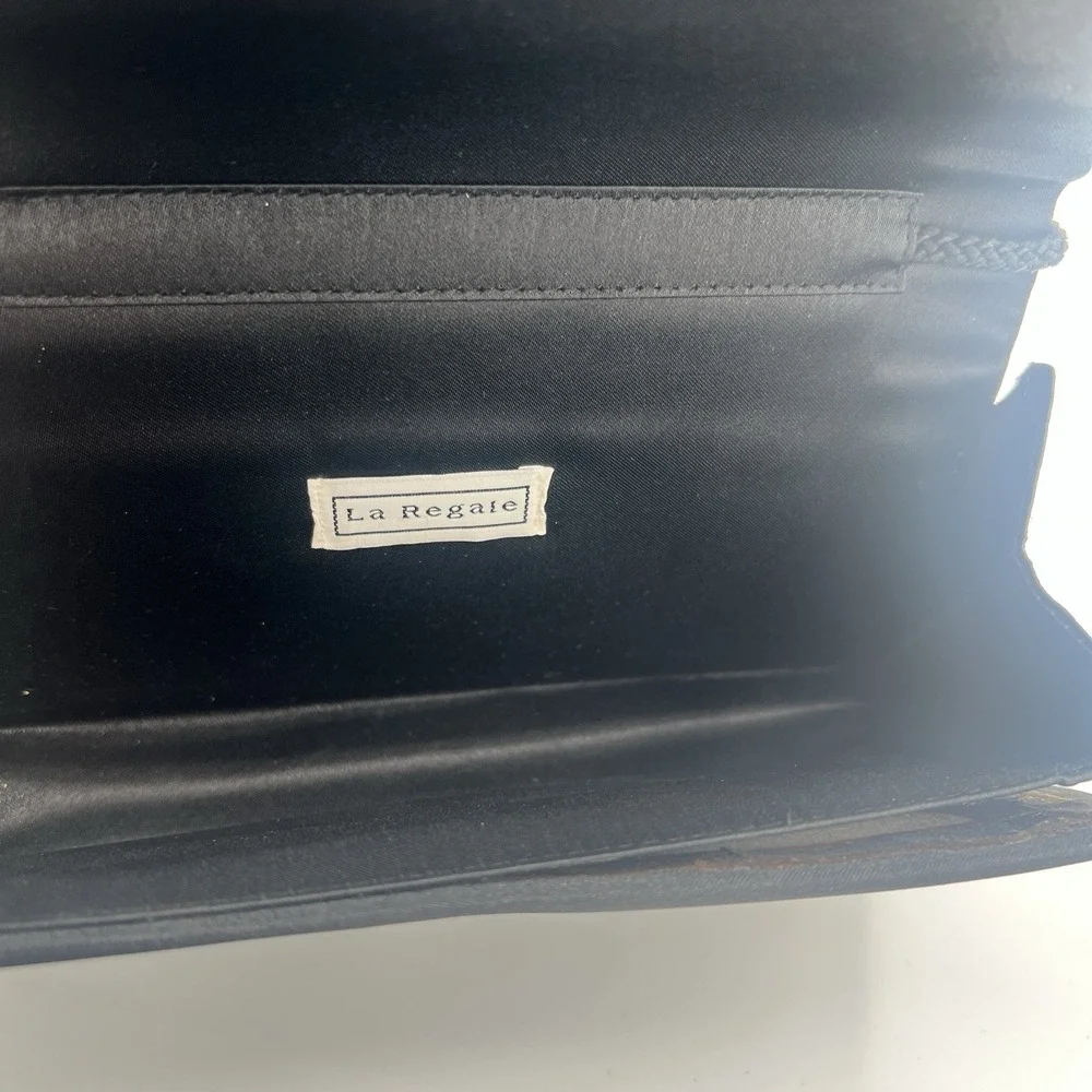La Regale Black Ribbed Satin Polyester Evening‎ Purse